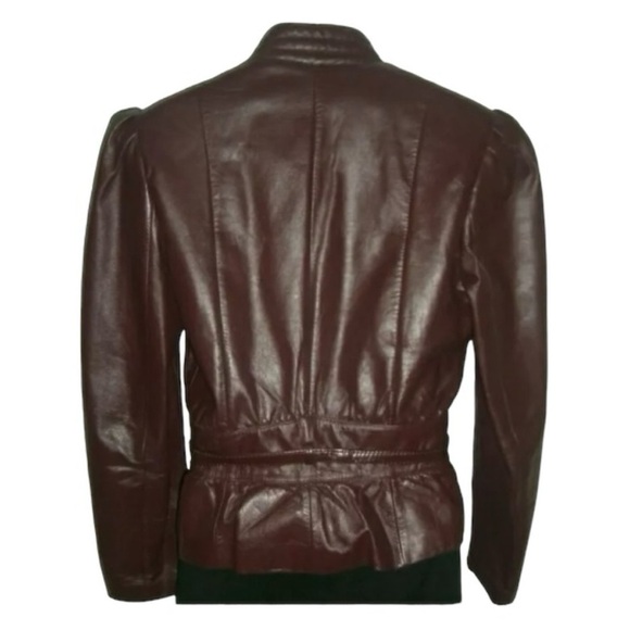 Vintage 80's Wilsons Oxblood Leather Jacket Crop Trench Retro Goth ALT egirl Spy - Picture 3 of 16